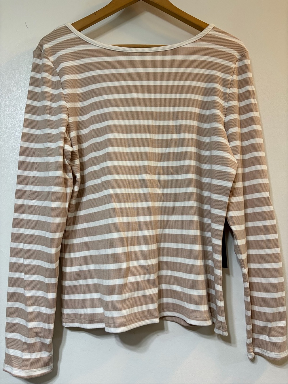 Tahari Beige and White Striped Long Sleeve Tee